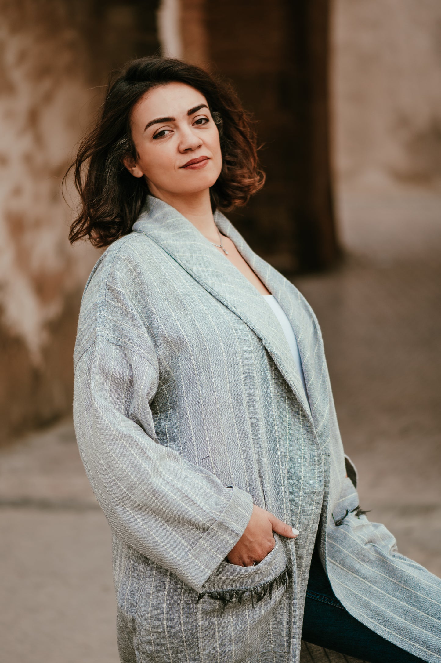Ahfir Veste longue col châle